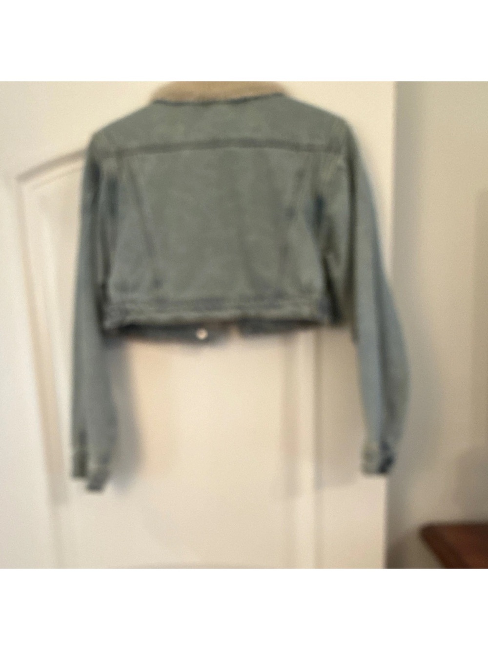 Dance & Marvel Cropped Light Blue Denim Jacket with Sherpa Collar